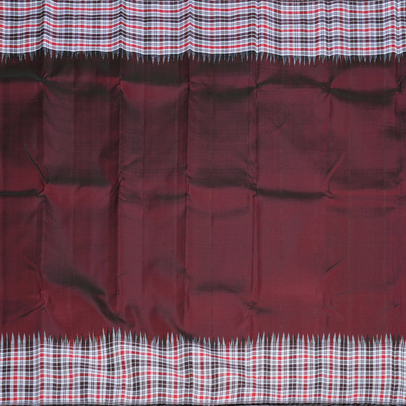 Hayagrivas Wine Maroon Handloom Kanjivaram Silk Saree with Multi Colour Checks Border KBD2073C17-1
