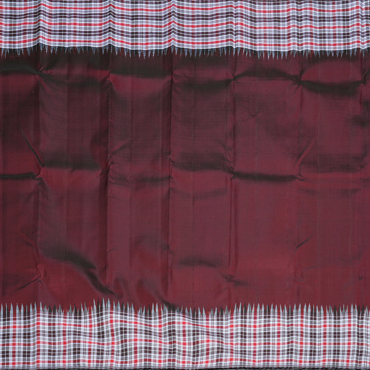 Hayagrivas Wine Maroon Handloom Kanjivaram Silk Saree with Multi Colour Checks Border KBD2073C17-1
