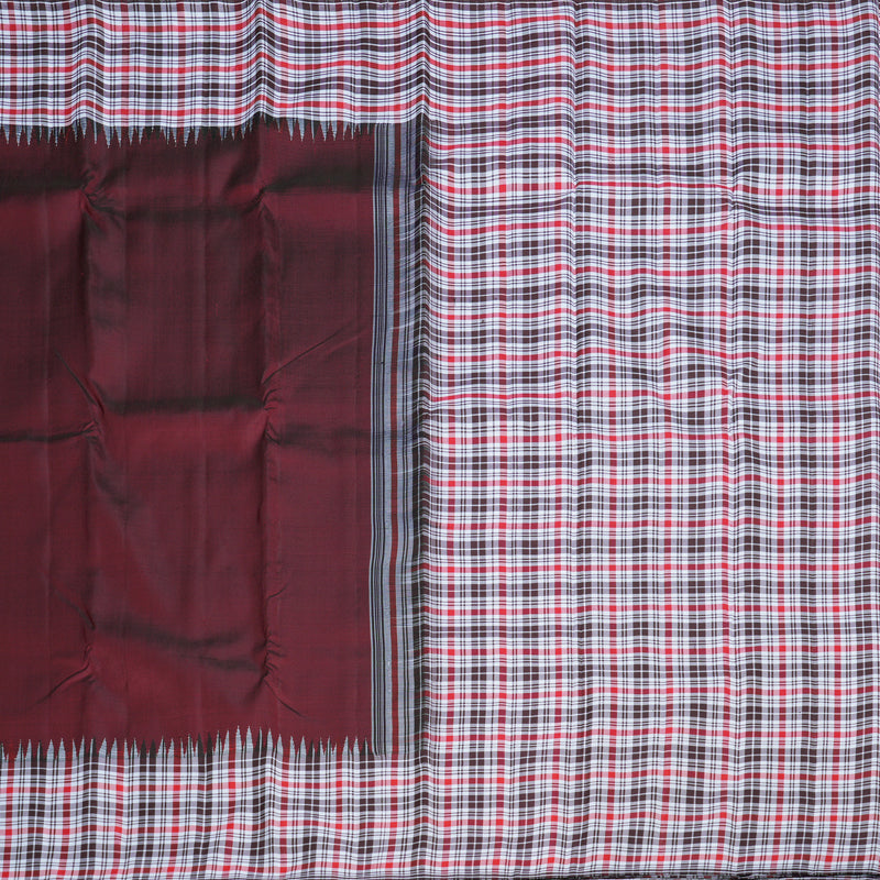 Hayagrivas Wine Maroon Handloom Kanjivaram Silk Saree with Multi Colour Checks Border KBD2073C17-1