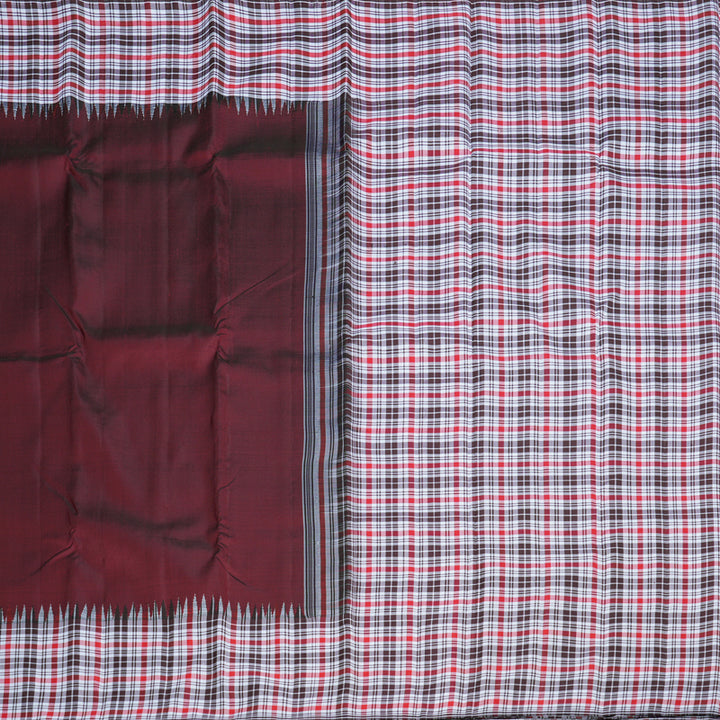 Hayagrivas Wine Maroon Handloom Kanjivaram Silk Saree with Multi Colour Checks Border KBD2073C17-1
