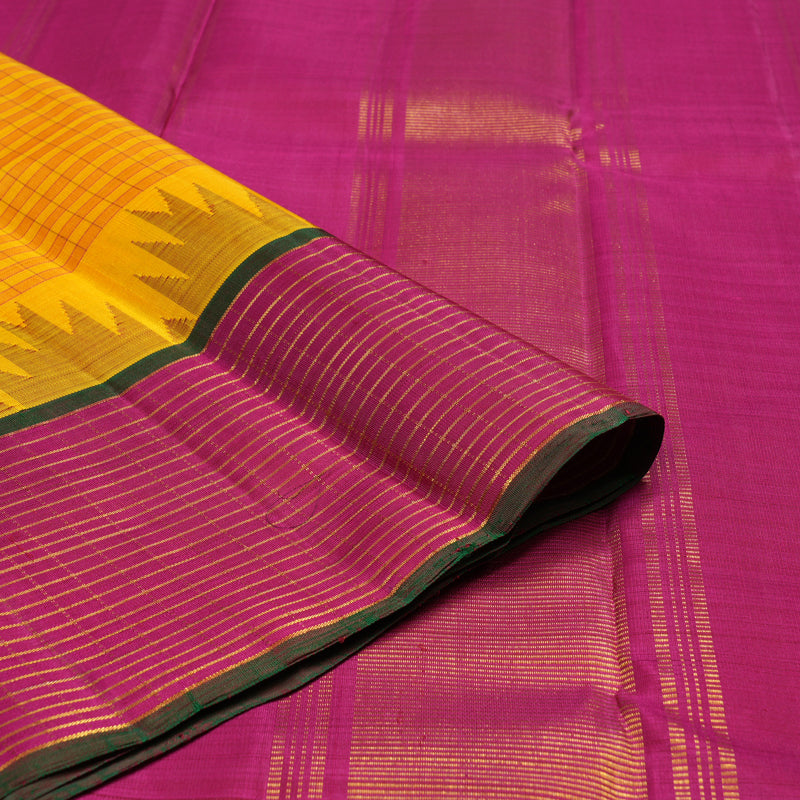 Hayagrivas Yellow Handloom Kanjivaram Silk Saree with Pink Border KBD2073C19-1
