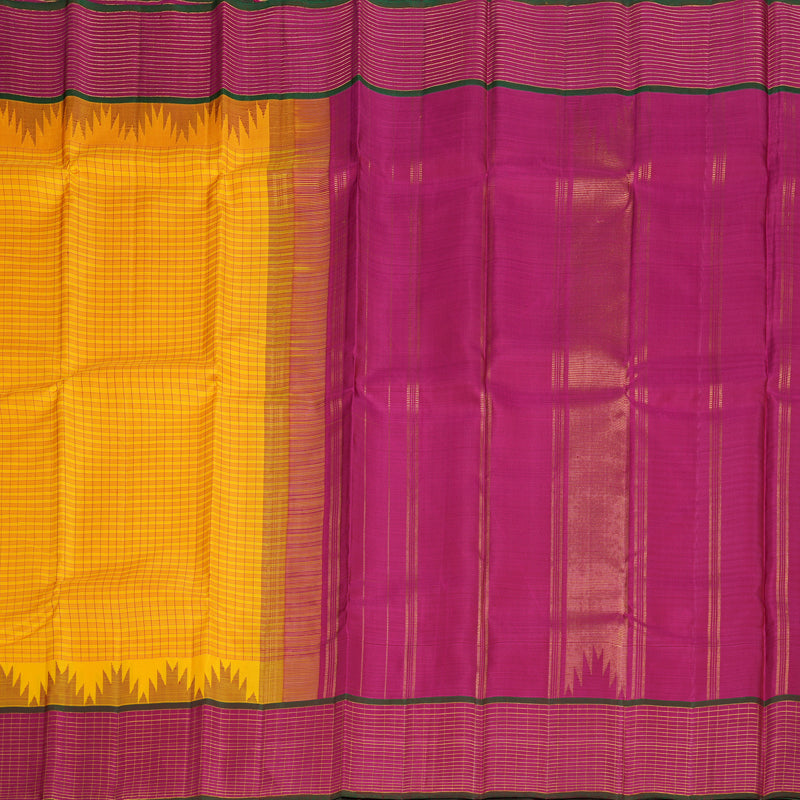 Hayagrivas Yellow Handloom Kanjivaram Silk Saree with Pink Border KBD2073C19-1