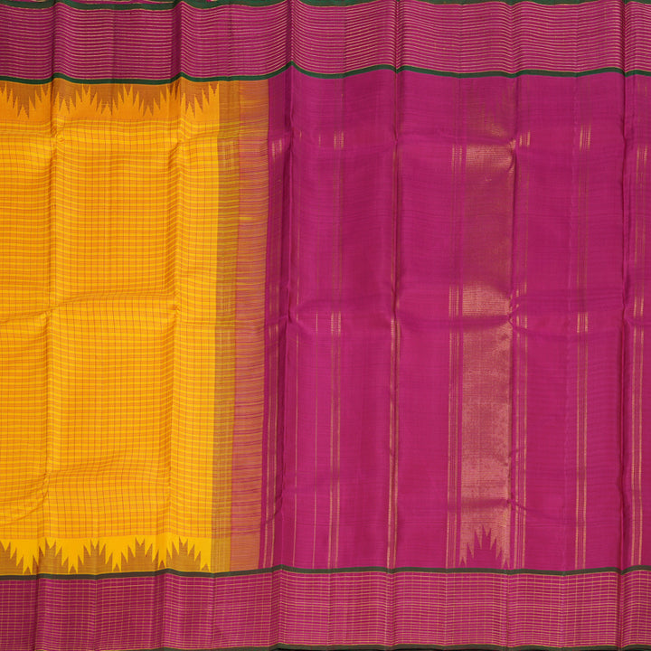 Hayagrivas Yellow Handloom Kanjivaram Silk Saree with Pink Border KBD2073C19-1
