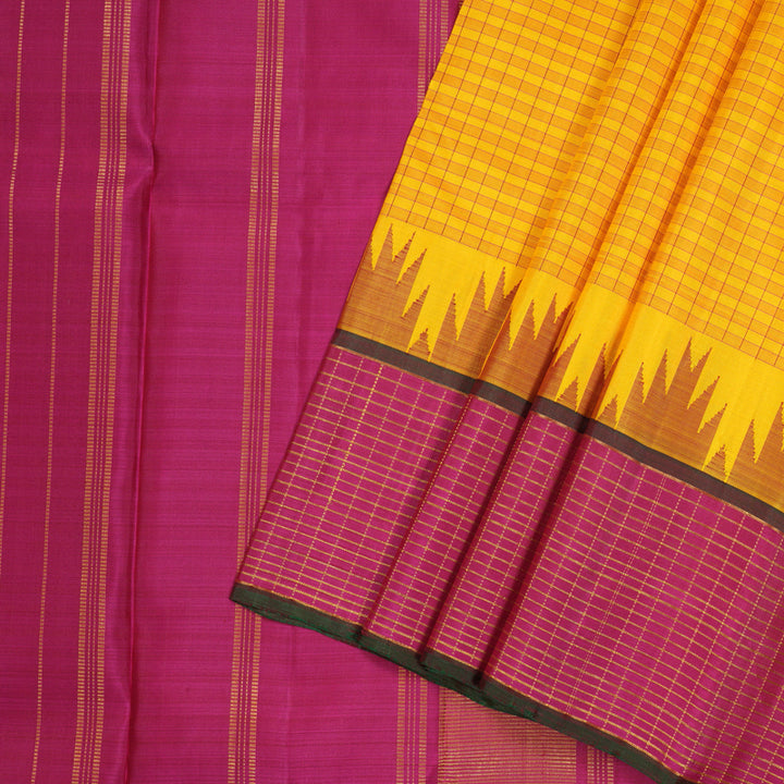 Hayagrivas Yellow Handloom Kanjivaram Silk Saree with Pink Border KBD2073C19-1