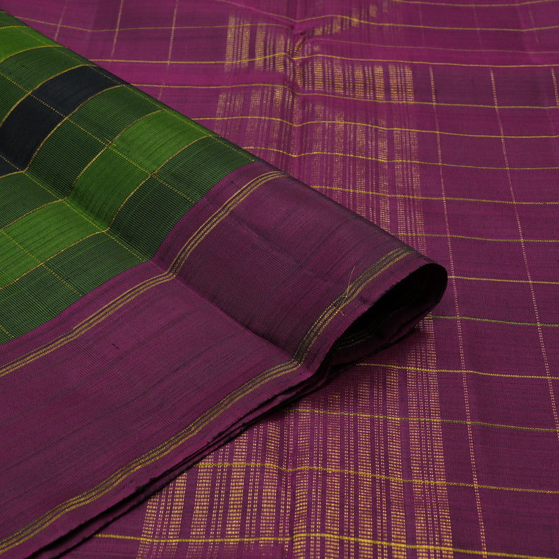 Hayagrivas Handloom Multicolour Checks Kanjivaram Silk Saree with Wine Purple Border KBD2073C2-1