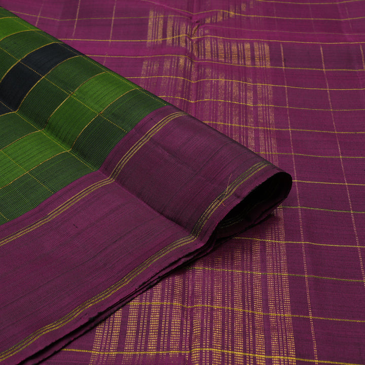 Hayagrivas Handloom Multicolour Checks Kanjivaram Silk Saree with Wine Purple Border KBD2073C2-1