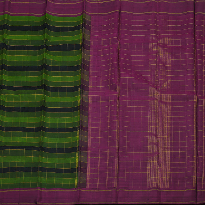 Hayagrivas Handloom Multicolour Checks Kanjivaram Silk Saree with Wine Purple Border KBD2073C2-1