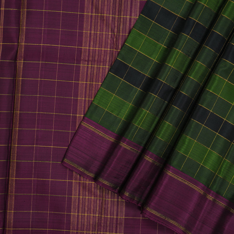 Hayagrivas Handloom Multicolour Checks Kanjivaram Silk Saree with Wine Purple Border KBD2073C2-1