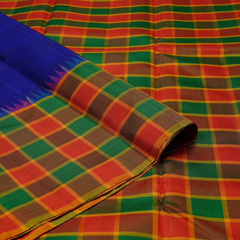 Hayagrivas Blue Handloom Kanjivaram Silk Saree with Multi Colour Checks Border KBD2073C23-1