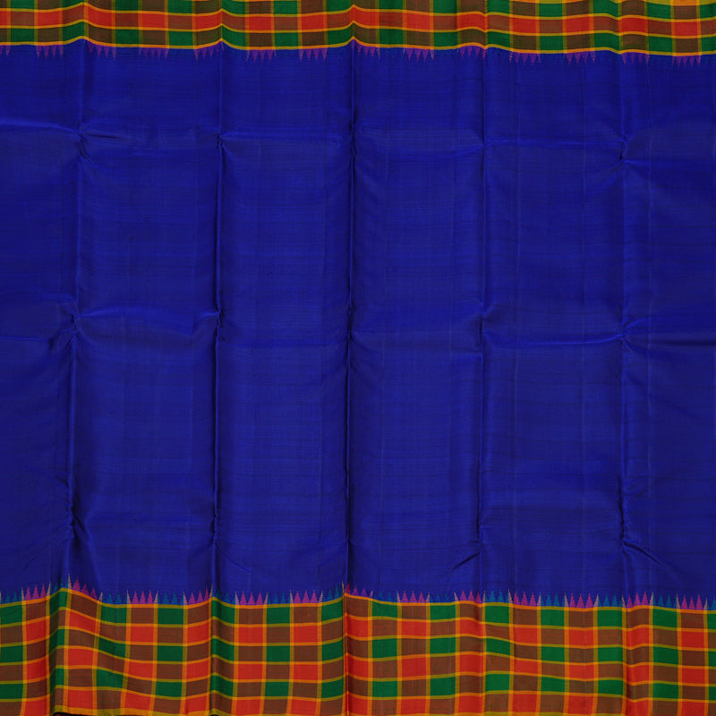 Hayagrivas Blue Handloom Kanjivaram Silk Saree with Multi Colour Checks Border KBD2073C23-1