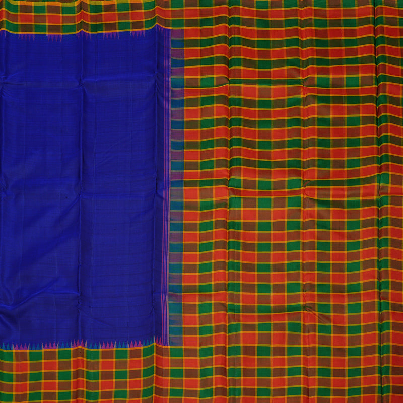 Hayagrivas Blue Handloom Kanjivaram Silk Saree with Multi Colour Checks Border KBD2073C23-1