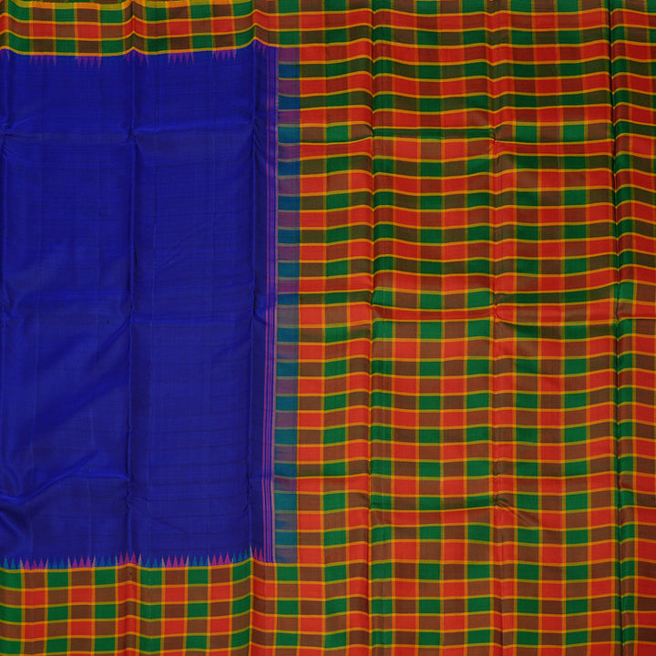Hayagrivas Blue Handloom Kanjivaram Silk Saree with Multi Colour Checks Border KBD2073C23-1
