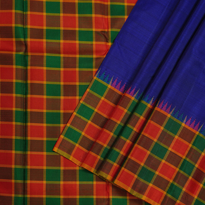 Hayagrivas Blue Handloom Kanjivaram Silk Saree with Multi Colour Checks Border KBD2073C23-1