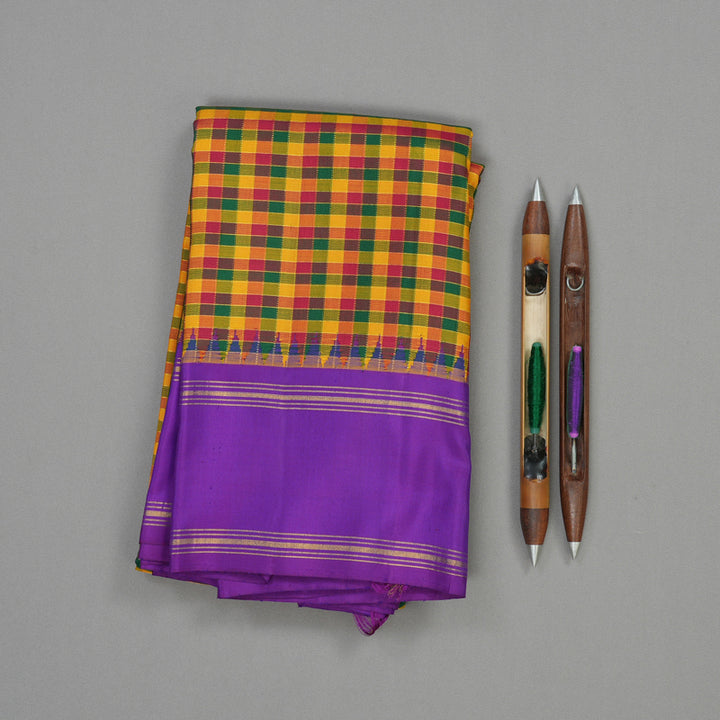 Hayagrivas Handloom Multicolour Kanjivaram Silk Saree with Purple Border KBD2073C25-1