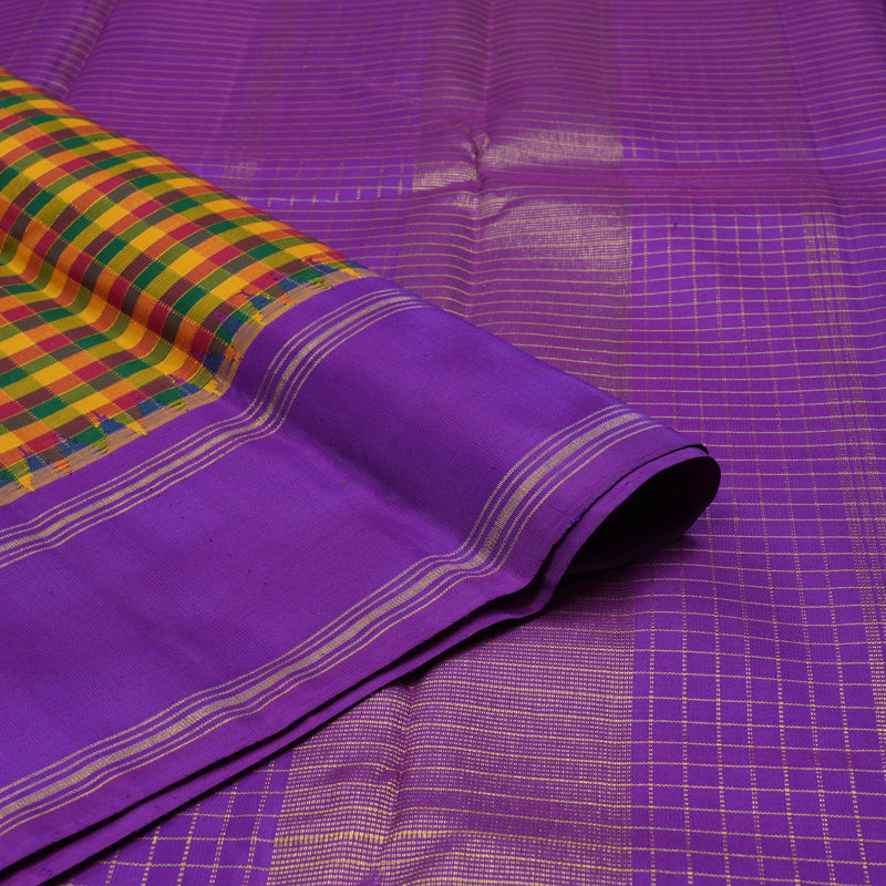 Hayagrivas Handloom Multicolour Kanjivaram Silk Saree with Purple Border KBD2073C25-1