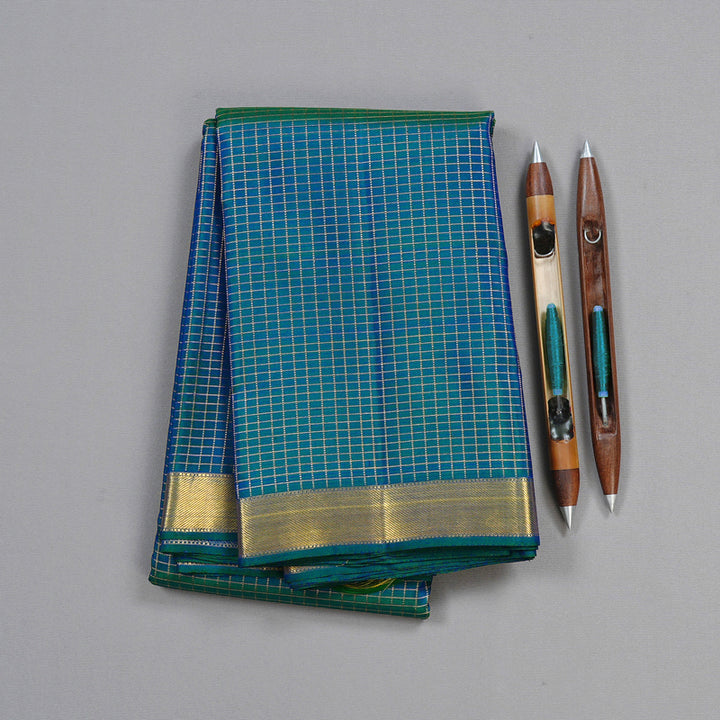 Hayagrivas Handloom Kanjivaram Silk Saree in Opulent Peacock Blue KBD2073C6-1