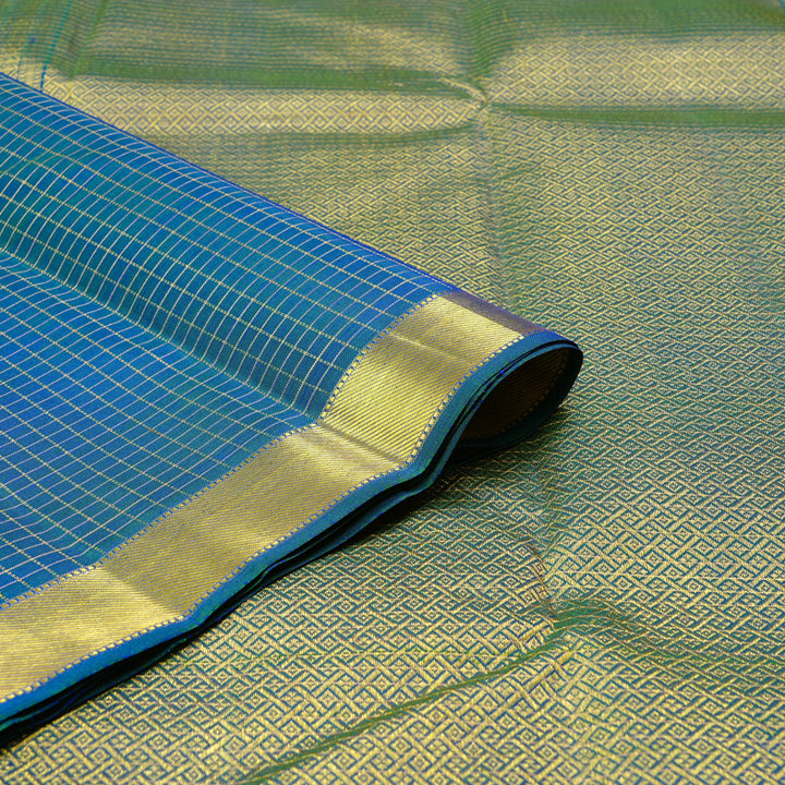 Hayagrivas Handloom Kanjivaram Silk Saree in Opulent Peacock Blue KBD2073C6-1