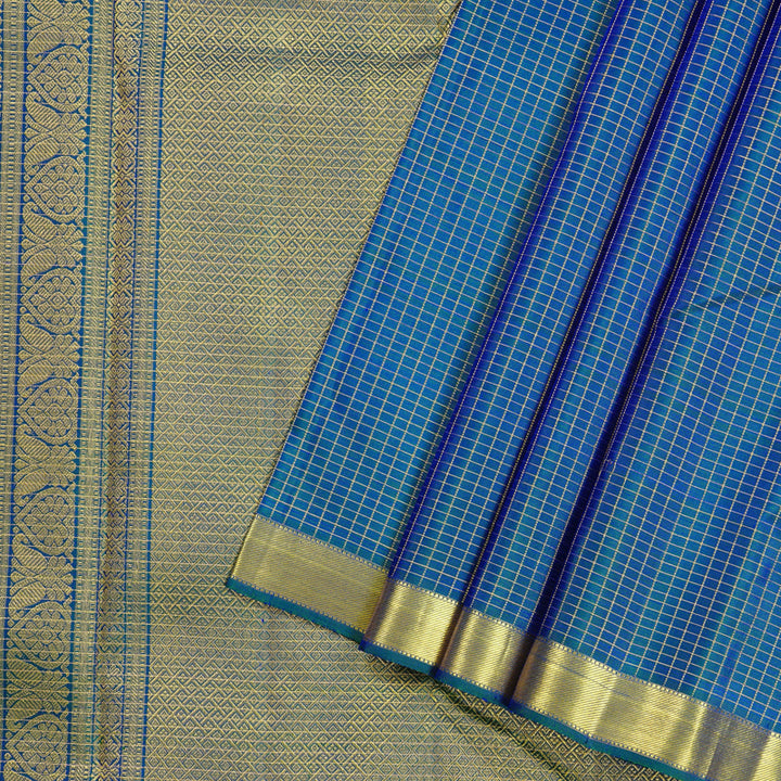 Hayagrivas Handloom Kanjivaram Silk Saree in Opulent Peacock Blue KBD2073C6-1