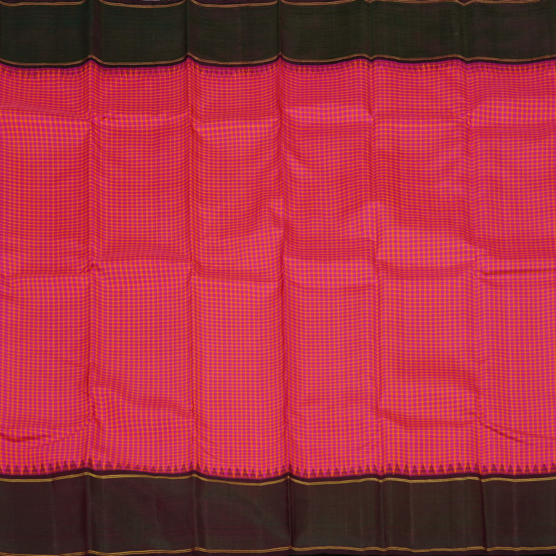 Hayagrivas Orange With Pink Muted Checks Handloom Kanjivaram Silk Saree with Wine Maroon Border KBD2073C8-1