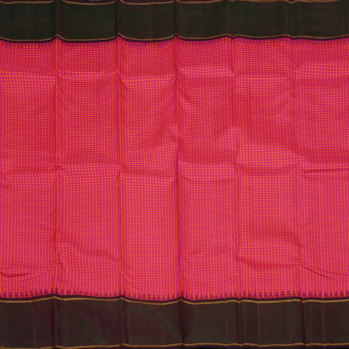 Hayagrivas Orange With Pink Muted Checks Handloom Kanjivaram Silk Saree with Wine Maroon Border KBD2073C8-1