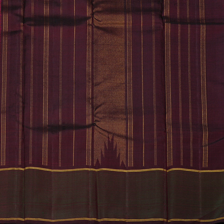 Hayagrivas Orange With Pink Muted Checks Handloom Kanjivaram Silk Saree with Wine Maroon Border KBD2073C8-1