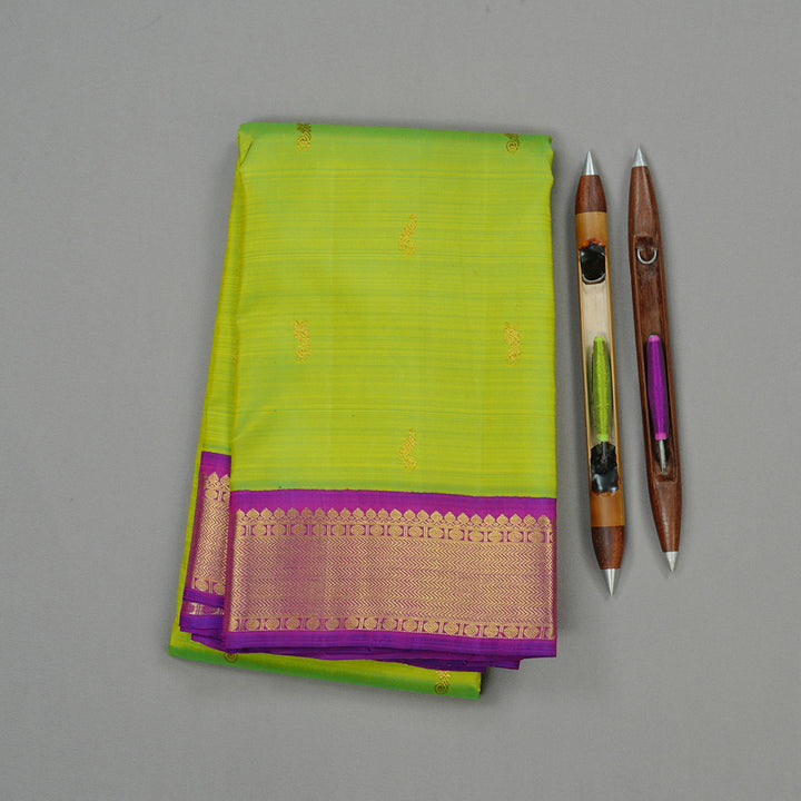 Hayagrivas Handloom Kanjivaram Silk Saree in Radiant Fluorescent Green KBD2077C2-1