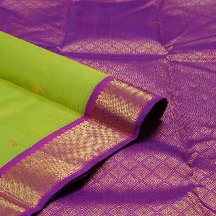 Hayagrivas Handloom Kanjivaram Silk Saree in Radiant Fluorescent Green KBD2077C2-1
