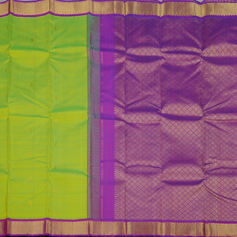 Hayagrivas Handloom Kanjivaram Silk Saree in Radiant Fluorescent Green KBD2077C2-1