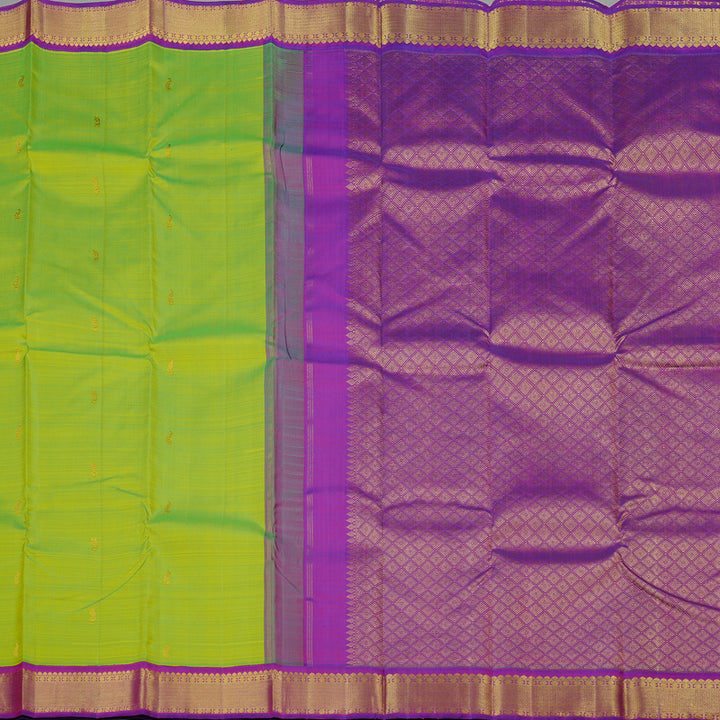 Hayagrivas Handloom Kanjivaram Silk Saree in Radiant Fluorescent Green KBD2077C2-1