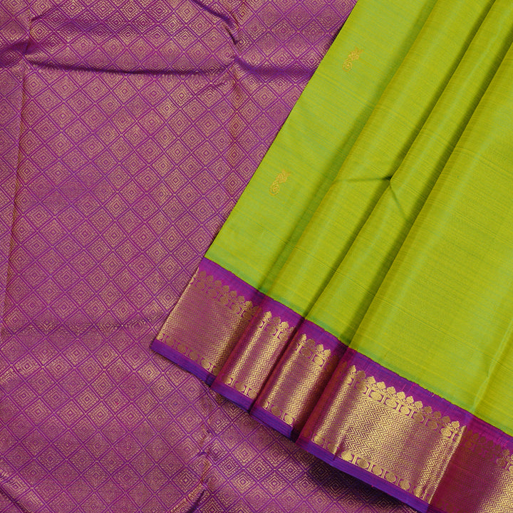 Hayagrivas Handloom Kanjivaram Silk Saree in Radiant Fluorescent Green KBD2077C2-1