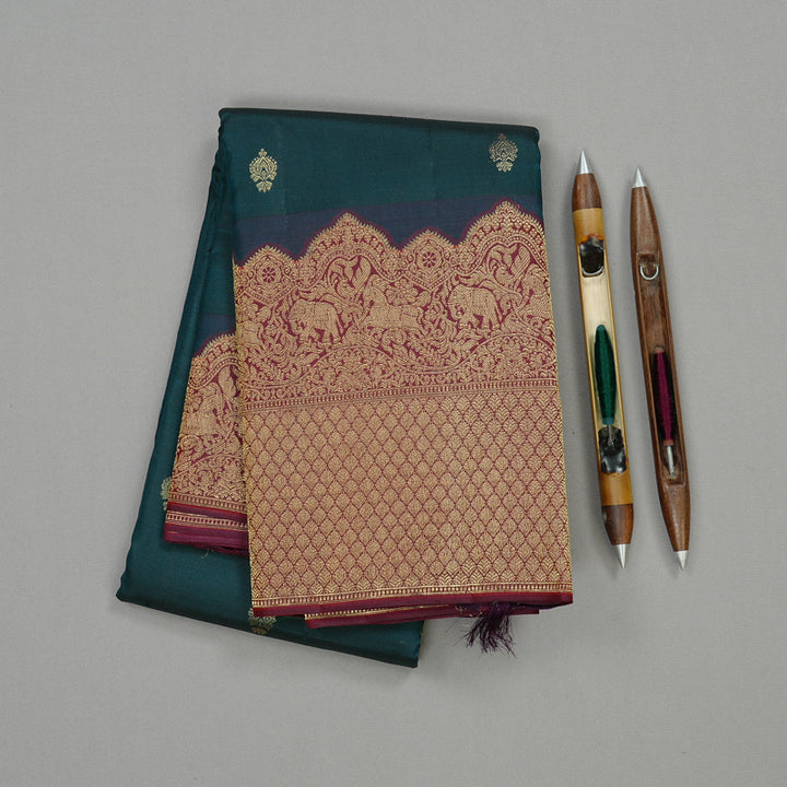 Hayagrivas Handloom Kanjivaram Silk Saree in Intense Bottle Green KBD2086C4-1