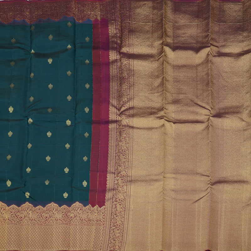 Hayagrivas Handloom Kanjivaram Silk Saree in Intense Bottle Green KBD2086C4-1