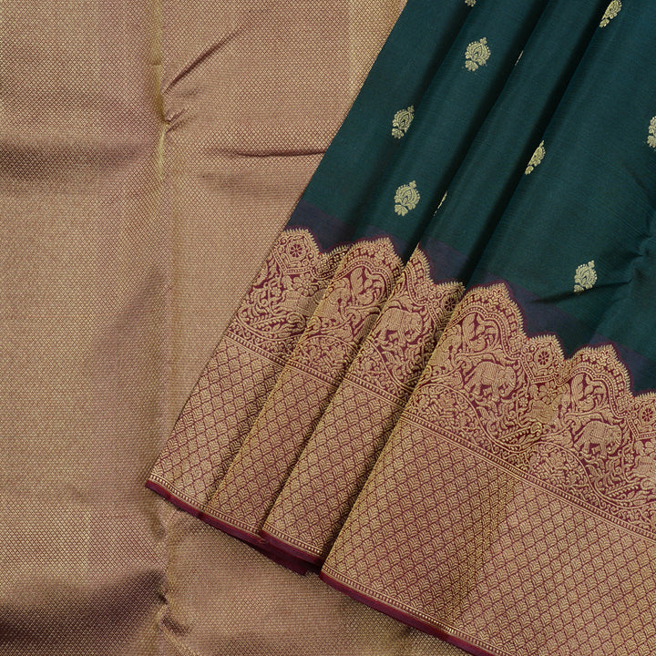 Hayagrivas Handloom Kanjivaram Silk Saree in Intense Bottle Green KBD2086C4-1