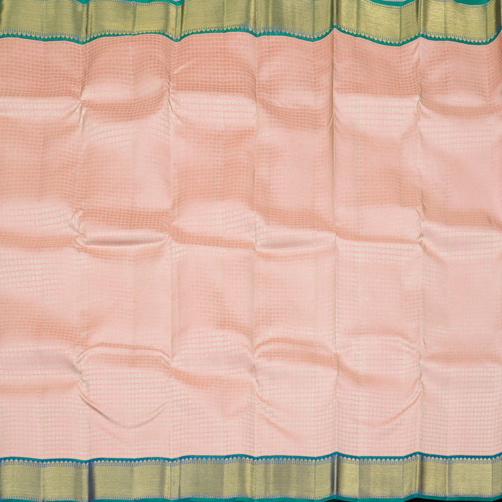Hayagrivas Peach Pink Handloom Kanjivaram Silk Saree with Peacock Blue Border KBD2088C1-1