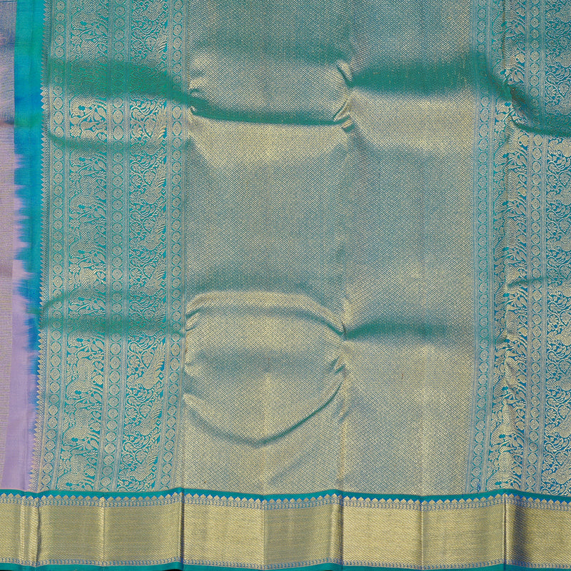Hayagrivas Peach Pink Handloom Kanjivaram Silk Saree with Peacock Blue Border KBD2088C1-1