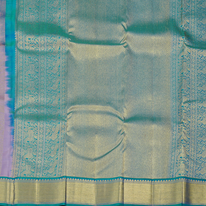 Hayagrivas Peach Pink Handloom Kanjivaram Silk Saree with Peacock Blue Border KBD2088C1-1