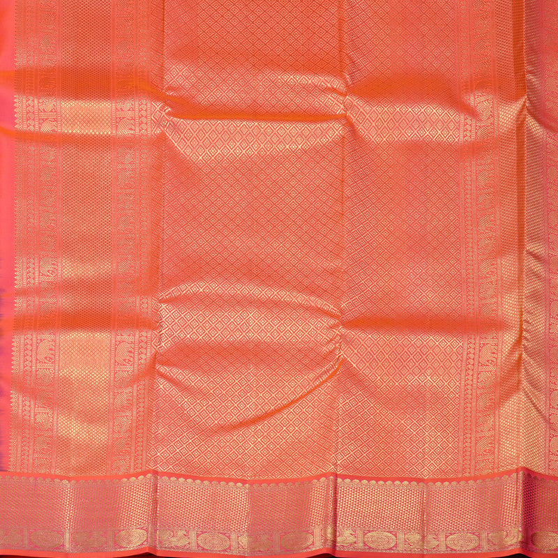 Hayagrivas Peacock Blue Handloom Kanjivaram Silk Saree with Orangish Pink Border KBD2088C11-3