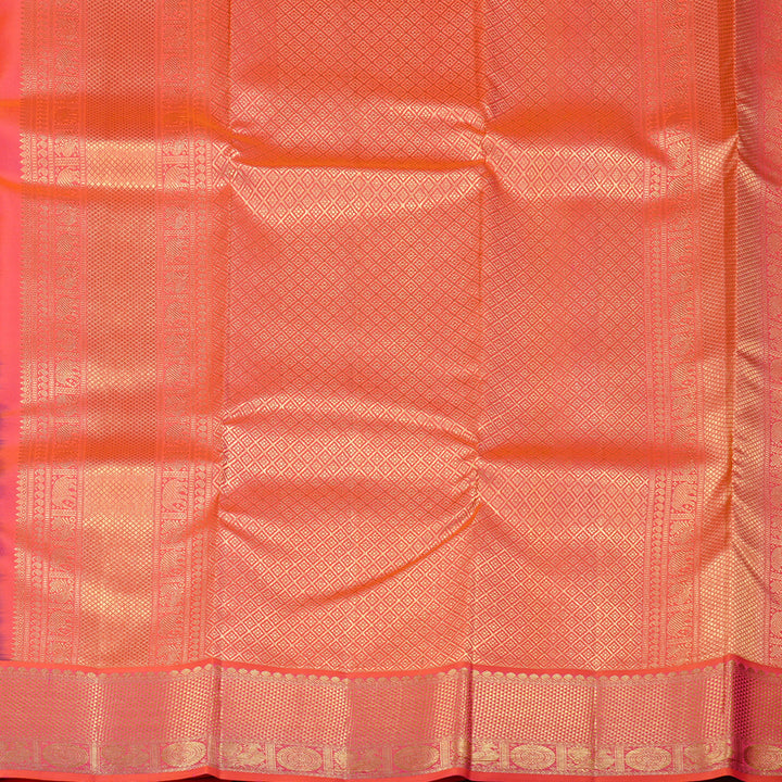Hayagrivas Peacock Blue Handloom Kanjivaram Silk Saree with Orangish Pink Border KBD2088C11-3