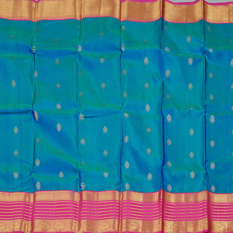 Hayagrivas Peacock Blue Handloom Kanjivaram Silk Saree with Pink Border KBD2088C2-4