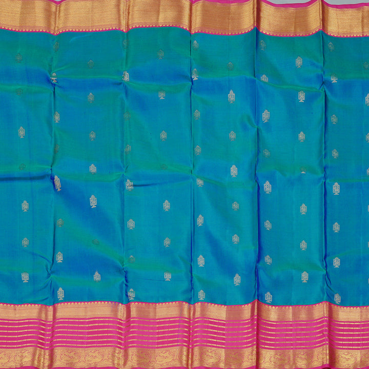 Hayagrivas Peacock Blue Handloom Kanjivaram Silk Saree with Pink Border KBD2088C2-4