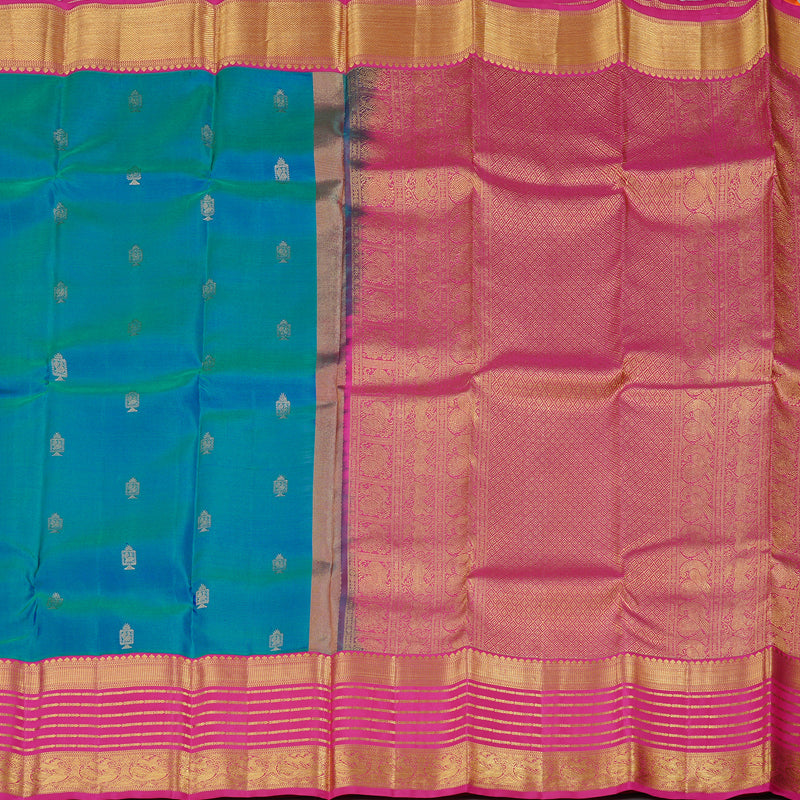 Hayagrivas Peacock Blue Handloom Kanjivaram Silk Saree with Pink Border KBD2088C2-4