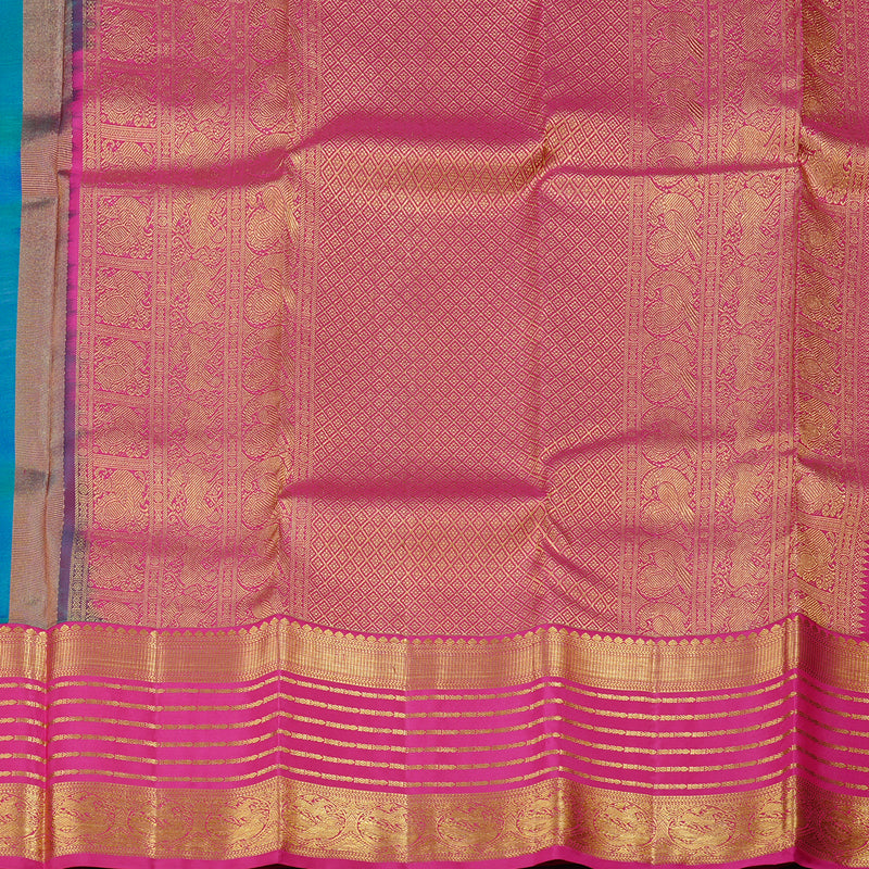 Hayagrivas Peacock Blue Handloom Kanjivaram Silk Saree with Pink Border KBD2088C2-4