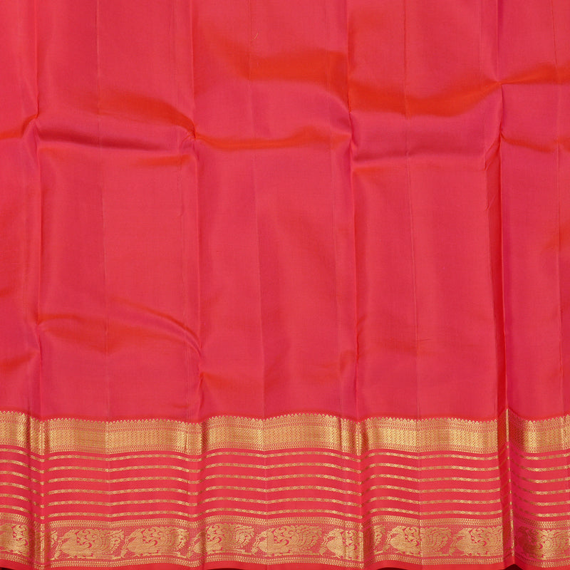 Hayagrivas Fluorescent Green Handloom Kanjivaram Silk Saree with Orangish Pink Border KBD2088C2-5