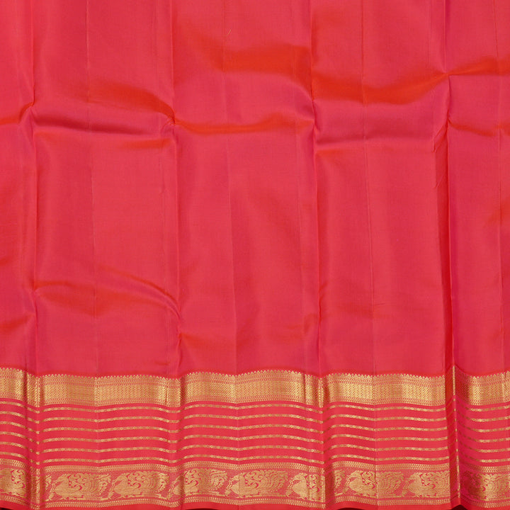 Hayagrivas Fluorescent Green Handloom Kanjivaram Silk Saree with Orangish Pink Border KBD2088C2-5