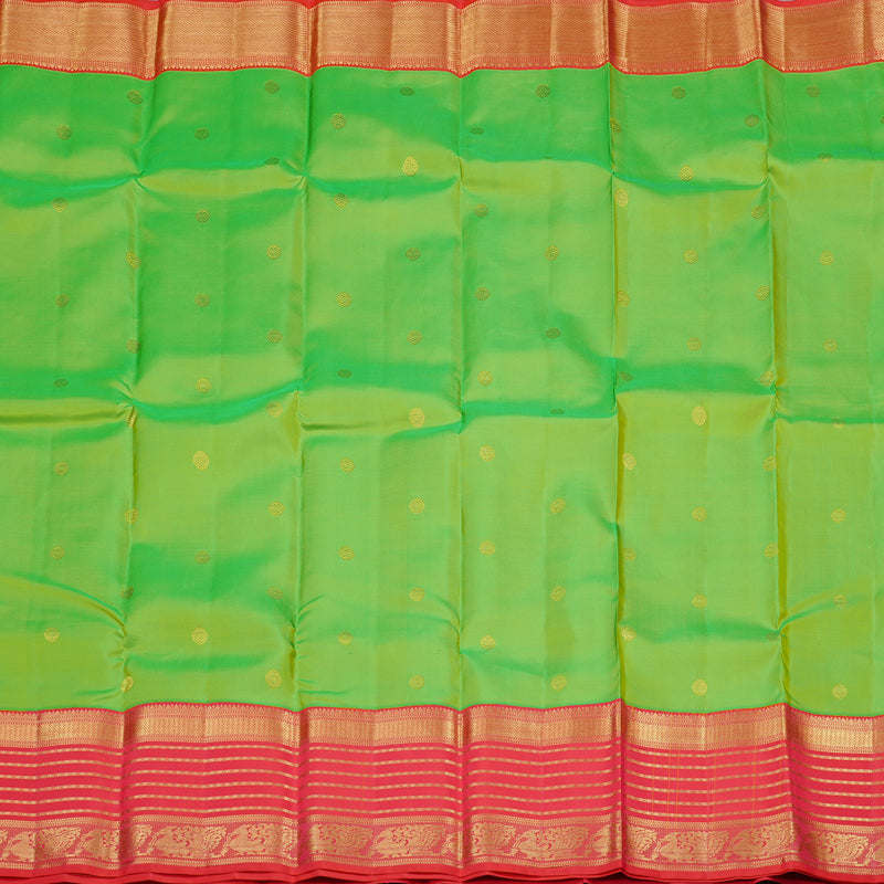 Hayagrivas Fluorescent Green Handloom Kanjivaram Silk Saree with Orangish Pink Border KBD2088C2-5