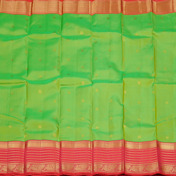 Hayagrivas Fluorescent Green Handloom Kanjivaram Silk Saree with Orangish Pink Border KBD2088C2-5