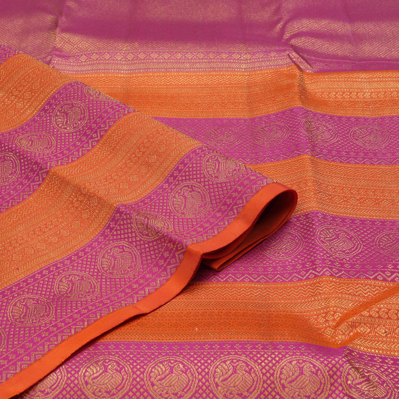 Hayagrivas Handloom Pista Green Kanjivaram Silk Saree with Orange & Pink Border KBD2088C6-8