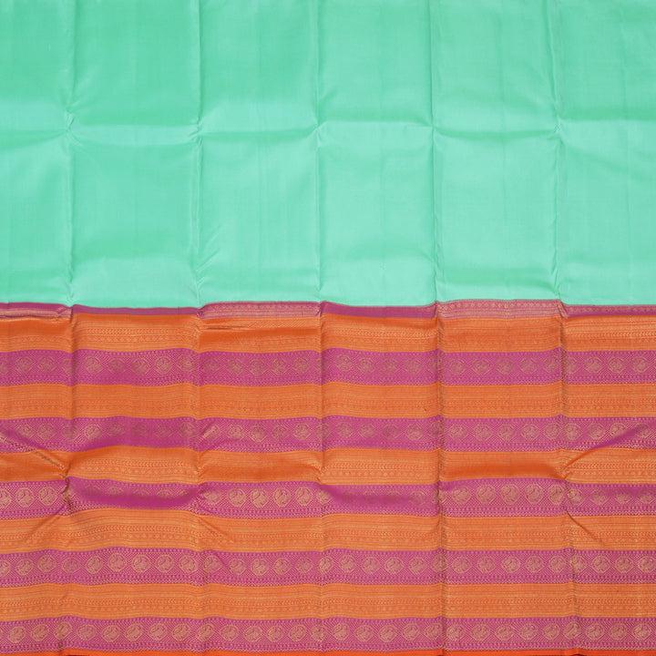 Hayagrivas Handloom Pista Green Kanjivaram Silk Saree with Orange & Pink Border KBD2088C6-8