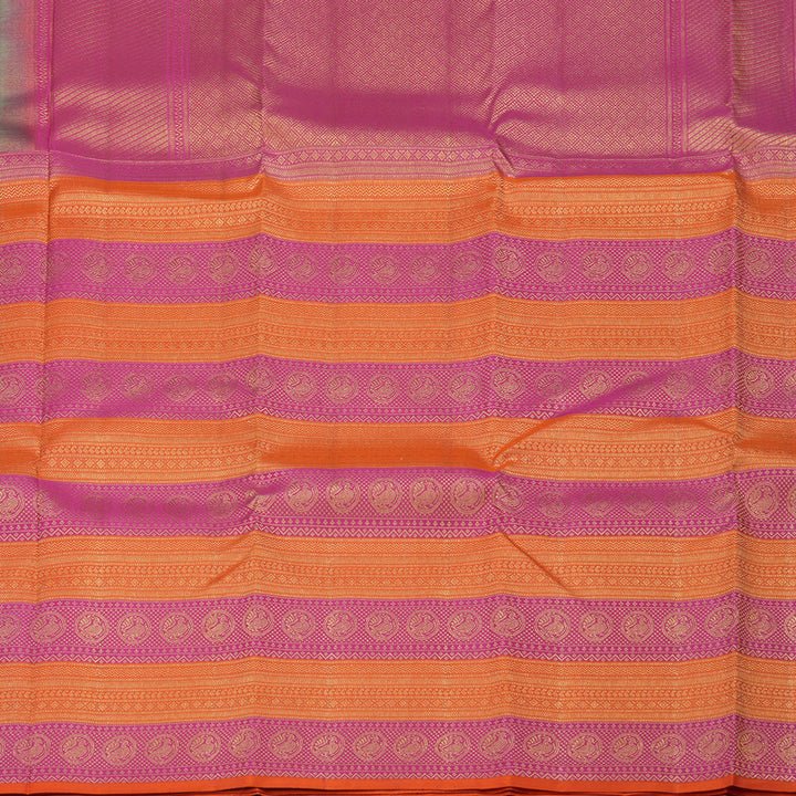 Hayagrivas Handloom Pista Green Kanjivaram Silk Saree with Orange & Pink Border KBD2088C6-8