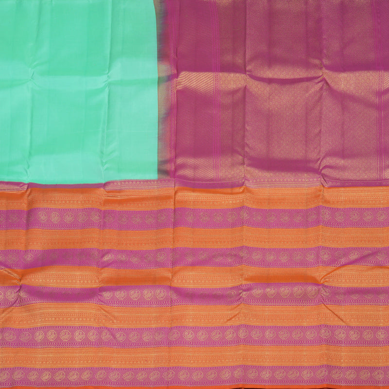 Hayagrivas Handloom Pista Green Kanjivaram Silk Saree with Orange & Pink Border KBD2088C6-8